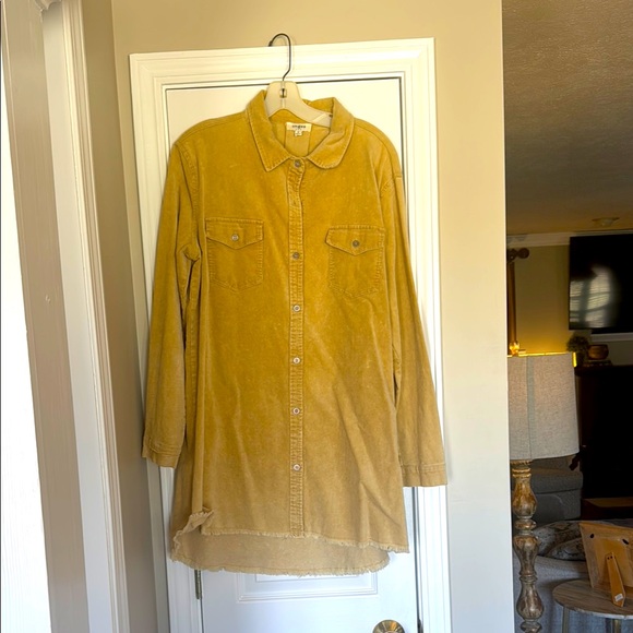 Yellow Corduroy Button-Up Shirt Dress - Picture 1 of 5